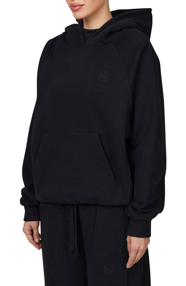 Good For Nothing Ribbed Emblem Pullover Hoodie, Alternate, color, Black