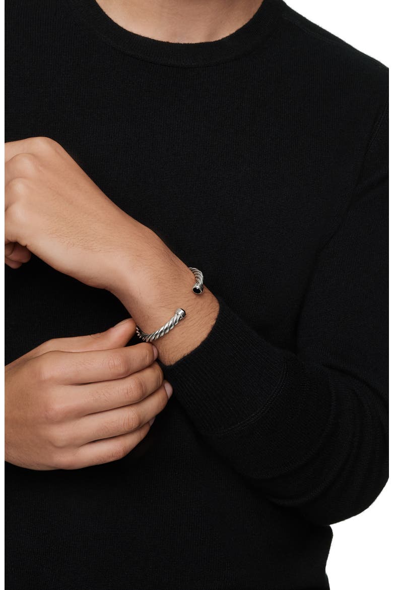 Men's Cable Cuff Bracelet in Sterling Silver with Semiprecious Stone, 6mm, Alternate, color, SILVER