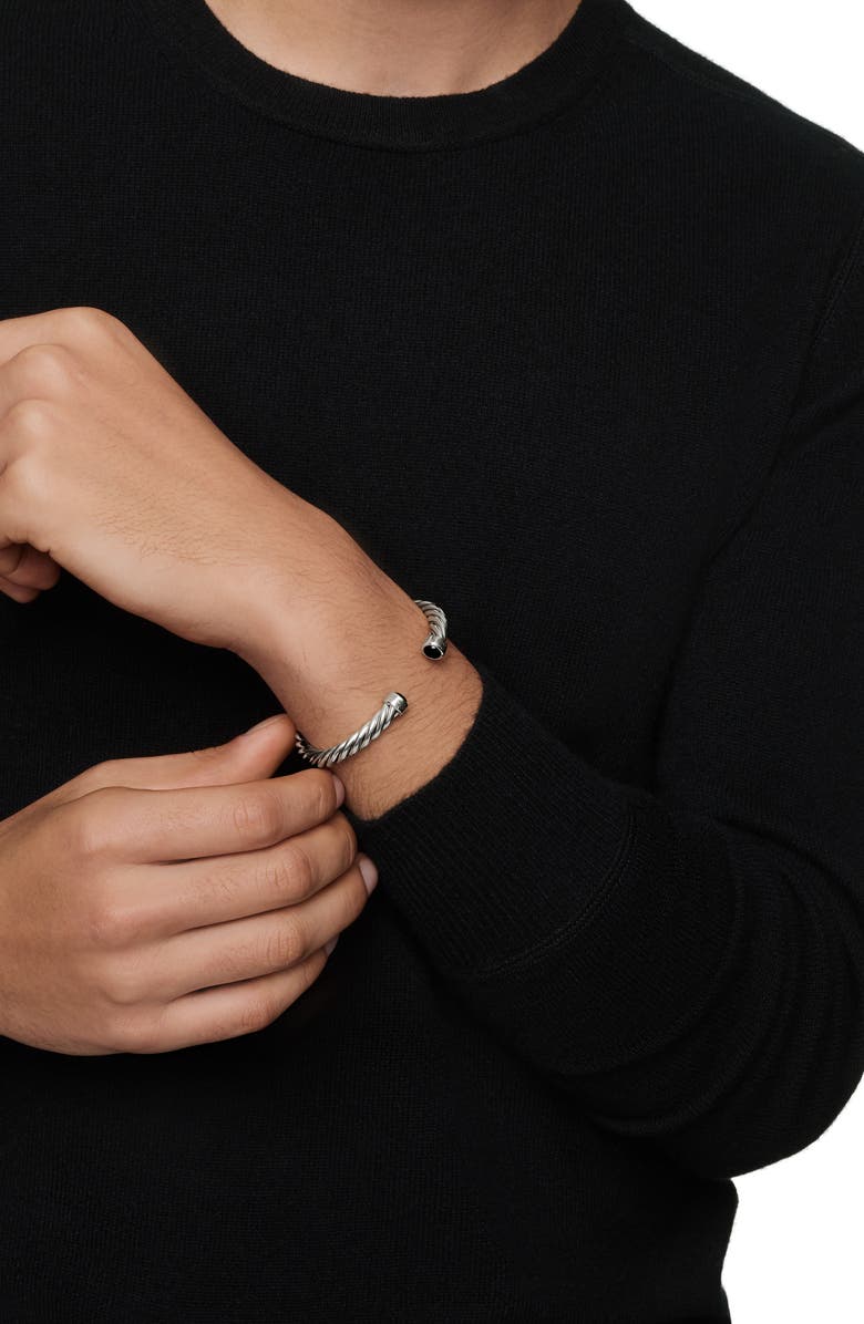 David Yurman Men's Cable Cuff Bracelet in Sterling Silver with Semiprecious Stone, 6mm, Alternate, color, Silver
