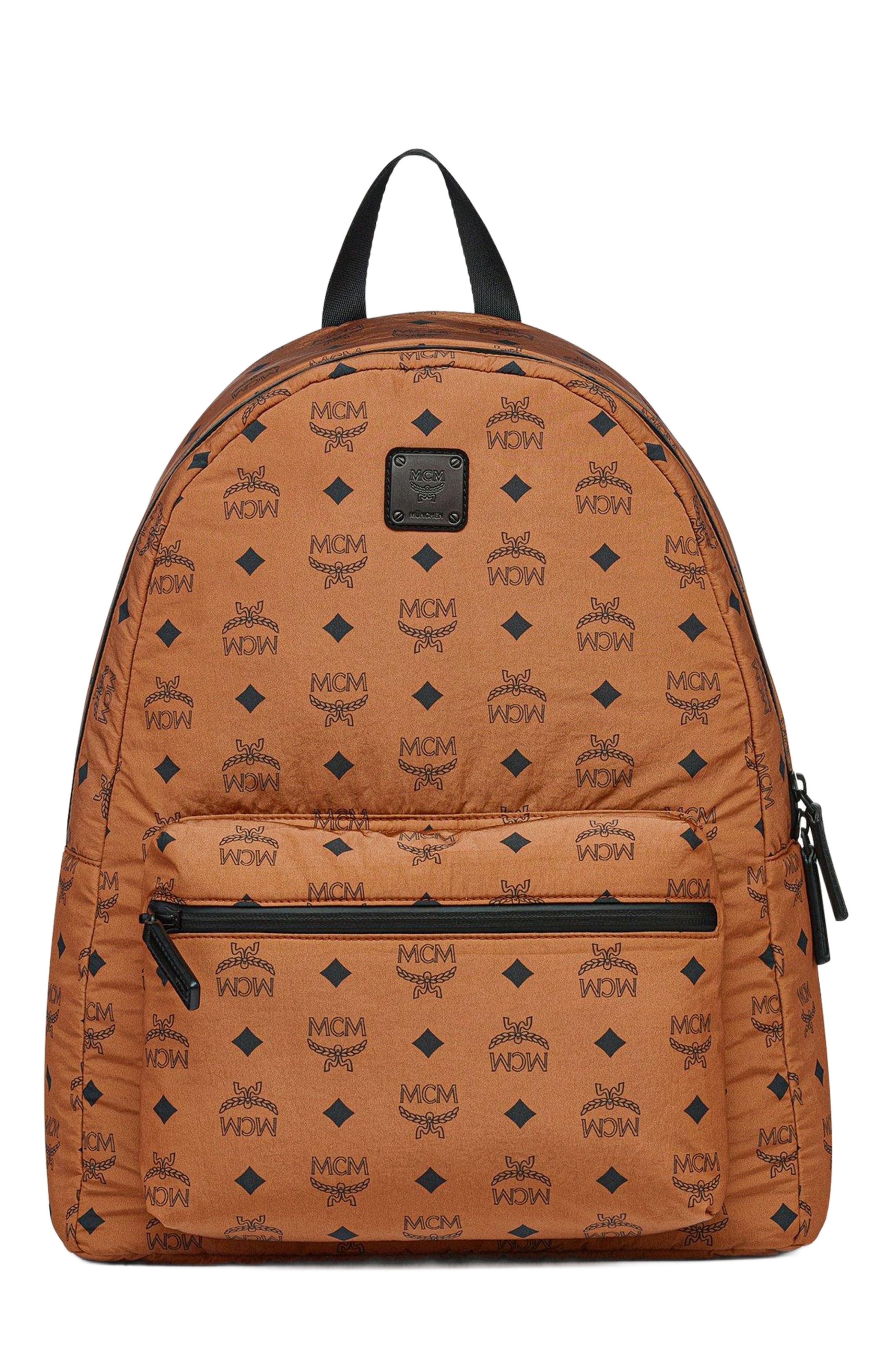 MCM Stark Packable Backpack in Monogram Nylon, Main, color, Cognac