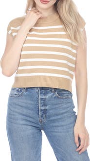 RAIN AND ROSE Striped Cap Sleeve Sweater