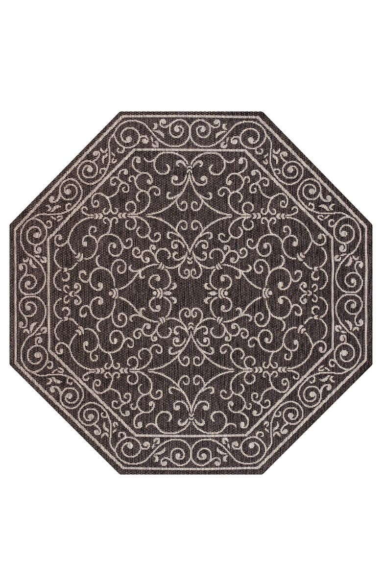 JONATHAN Y Charleston Vintage Filigree Textured Weave Octagon Indoor/Outdoor Area Rug, Main, color, Black/Gray