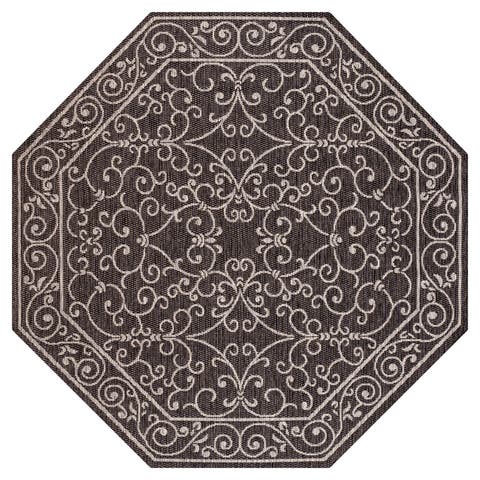 Charleston Vintage Filigree Textured Weave Octagon Indoor/Outdoor Area Rug