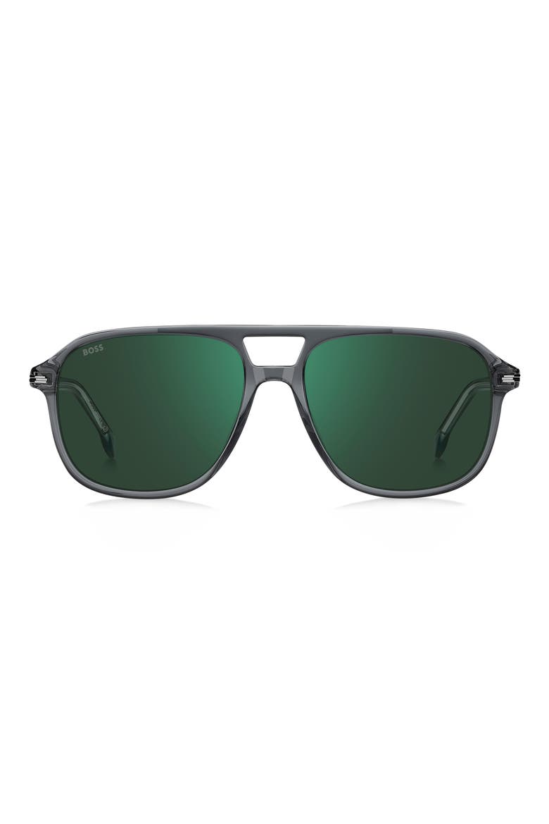 57mm Square Sunglasses, Main, color, GREY CRYSTAL/ GREEN SP