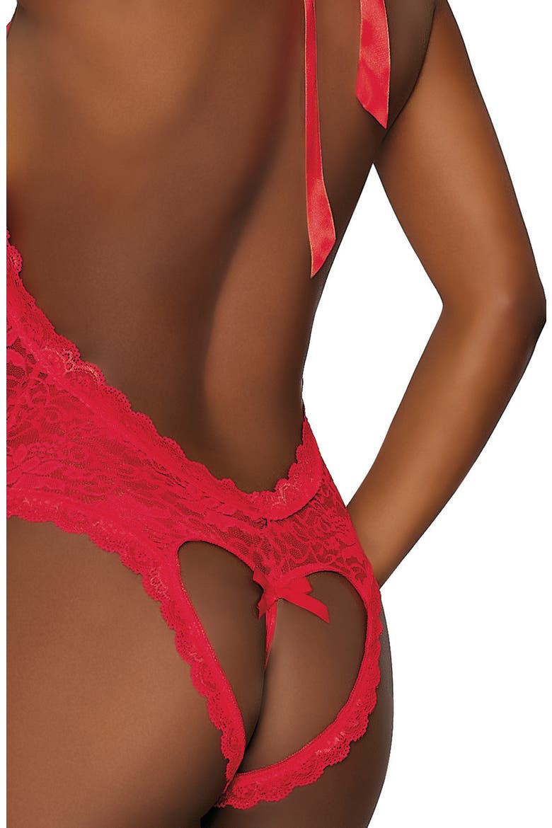 Halter Lace Teddy, Alternate, color, RED