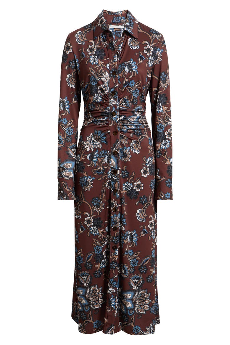 Floral Long Sleeve Midi Shirtdress, Alternate, color, BROWN MULTI