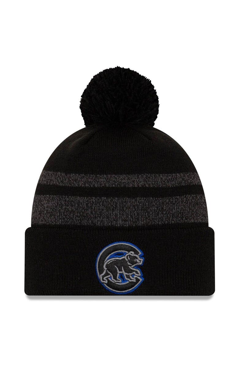 New Era Men's New Era Black Chicago Cubs Dispatch Cuffed Knit Hat With Pom, Main, color,