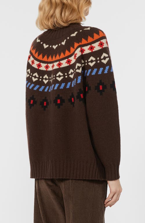 Weekend Max Mara Hardy Fair Isle Jacquard Virgin Wool Mock Neck Sweater In Brown