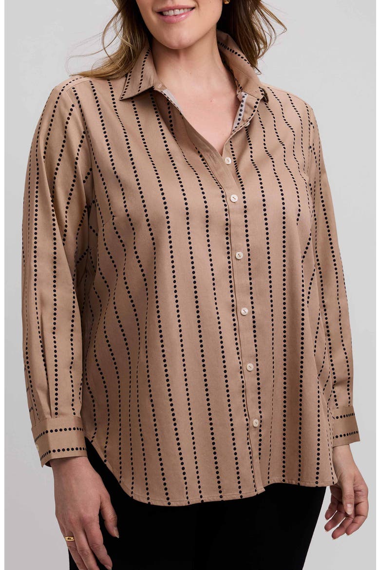 Stripe Boyfriend Button-Up Shirt, Main, color, ALMOND BROWN/ BLACK