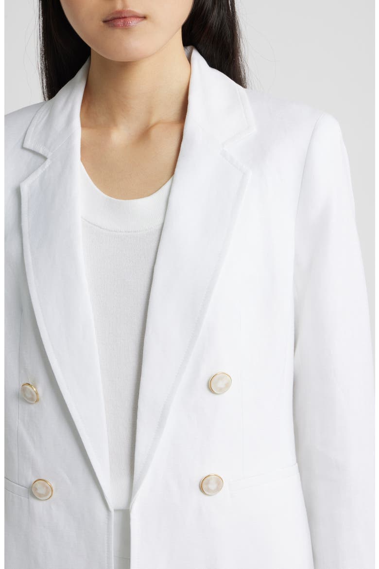 Double Breasted Linen Blend Blazer, Alternate, color, CRISP WHITE