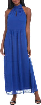 London Times Mock Neck Keyhole Sleeveless Maxi Dress