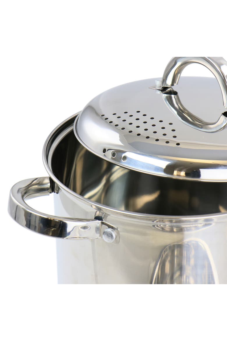 Sangerfield 5 Quart Stainless Steel Pasta Pot with Strainer Lid and Steamer Basket, Alternate, color, Metallic Silver