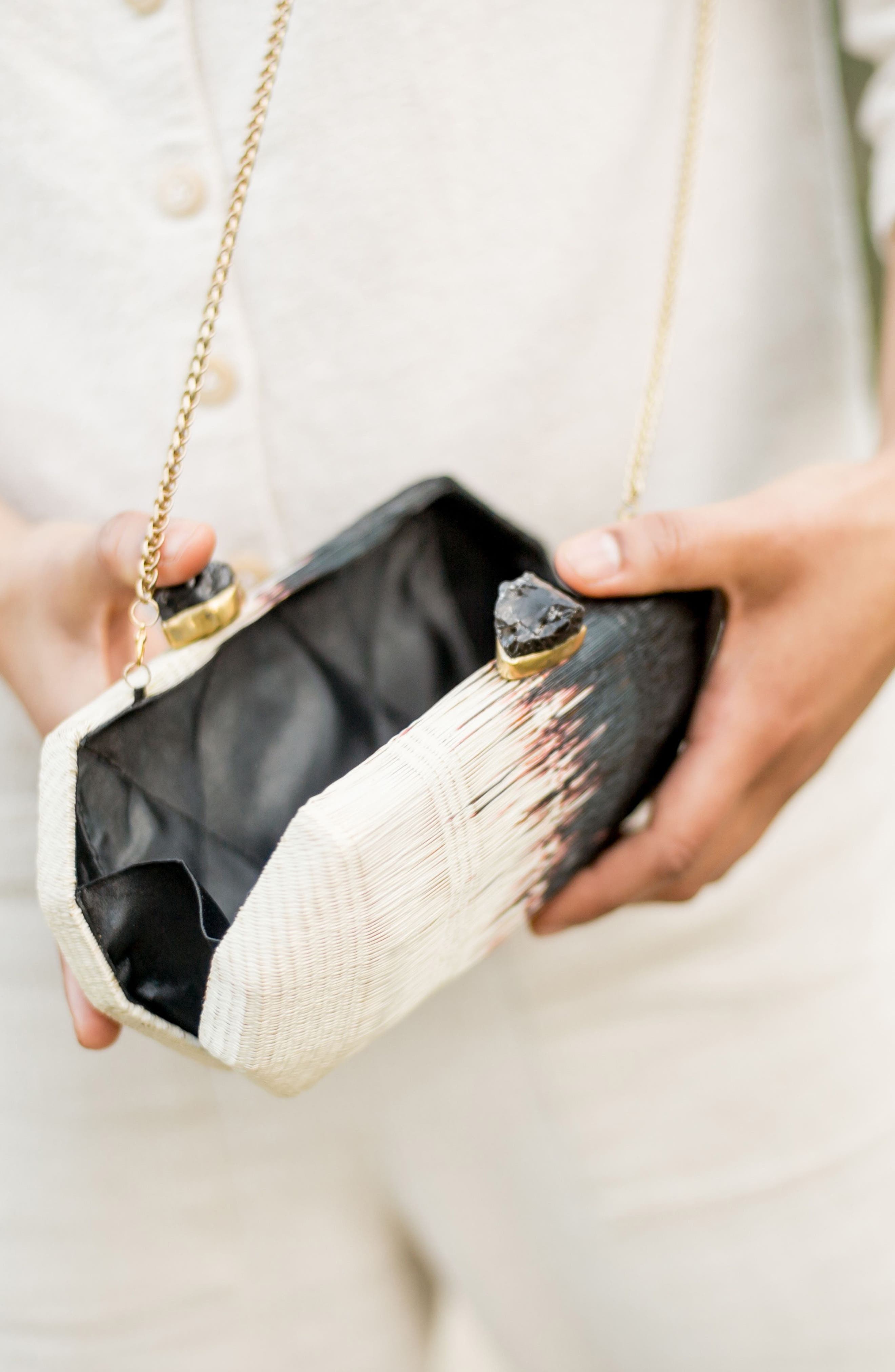 LIKHA Woven Two-Tone Frame Clutch, Alternate, color, Raven Black/ White