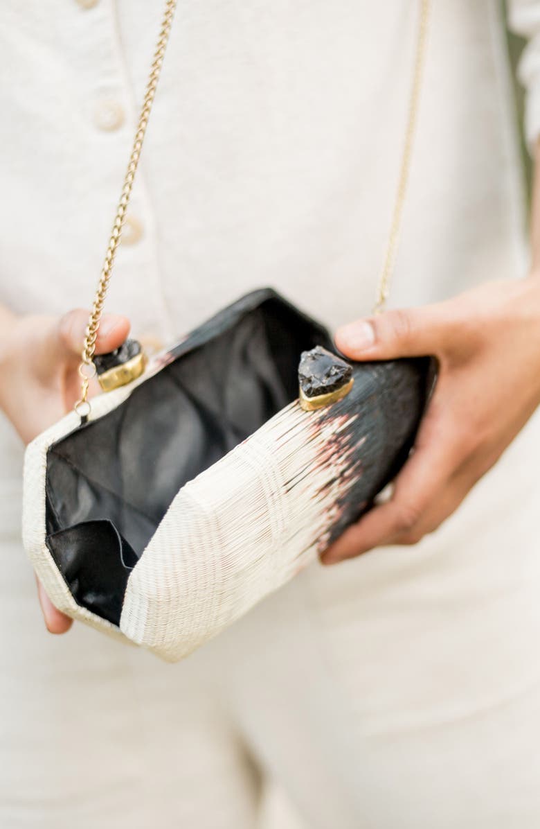 LIKHA Woven Two-Tone Frame Clutch, Alternate, color, Raven Black/ White