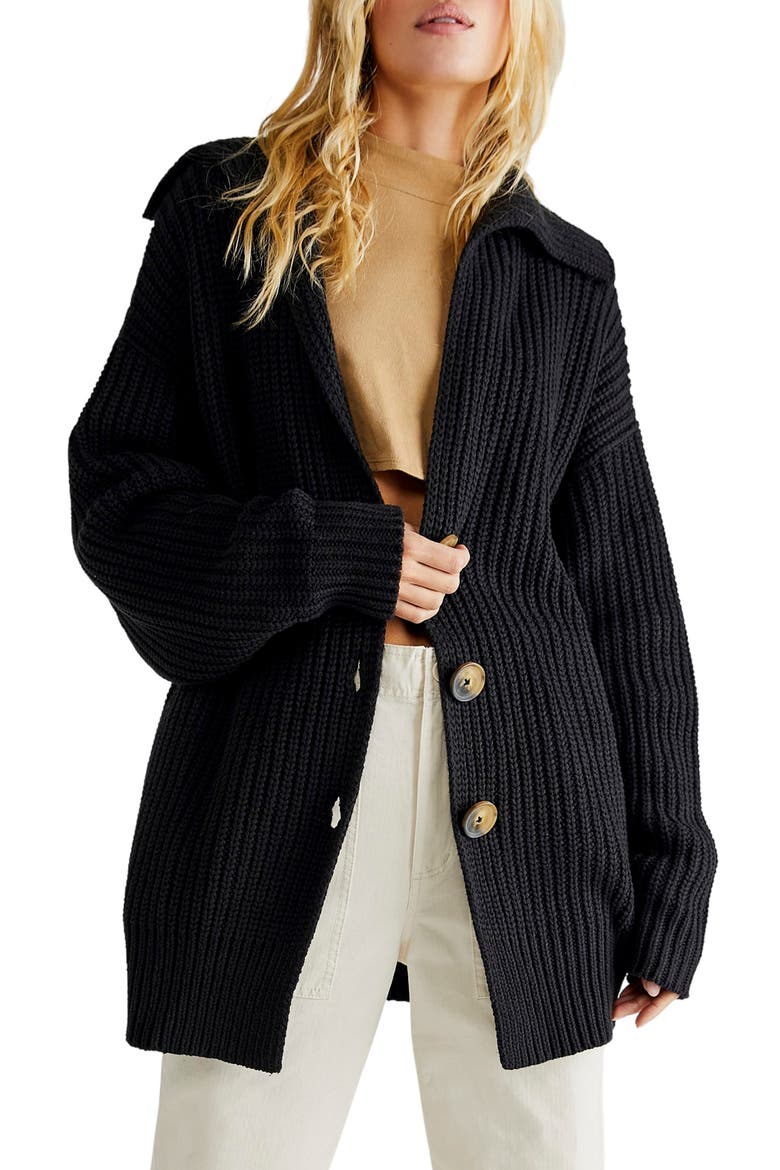 Swim Too Deep Cardigan, Main, color, BLACK