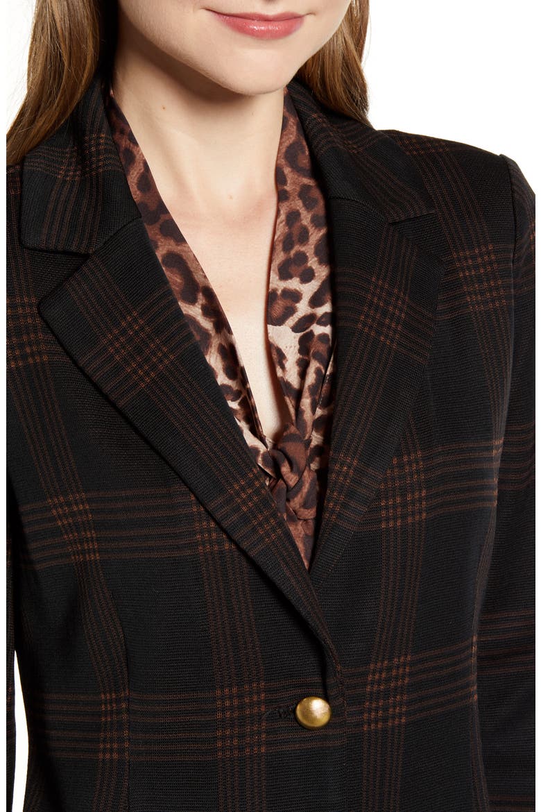 Check Knit Jacket, Alternate, color, BLACK/ COFFEE/ COGNAC