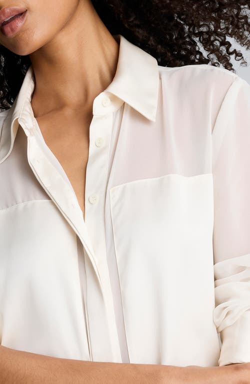 Kenneth Cole Long Sleeve Button Front Sheer Detail Woven Shirt In White