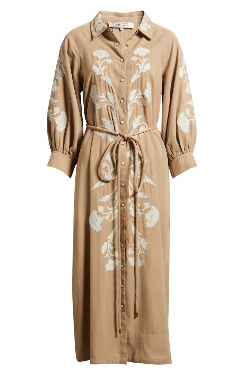 THE GREAT. The Western Herd Midi Shirtdress, Alternate, color, Soft Tan W/ Cream