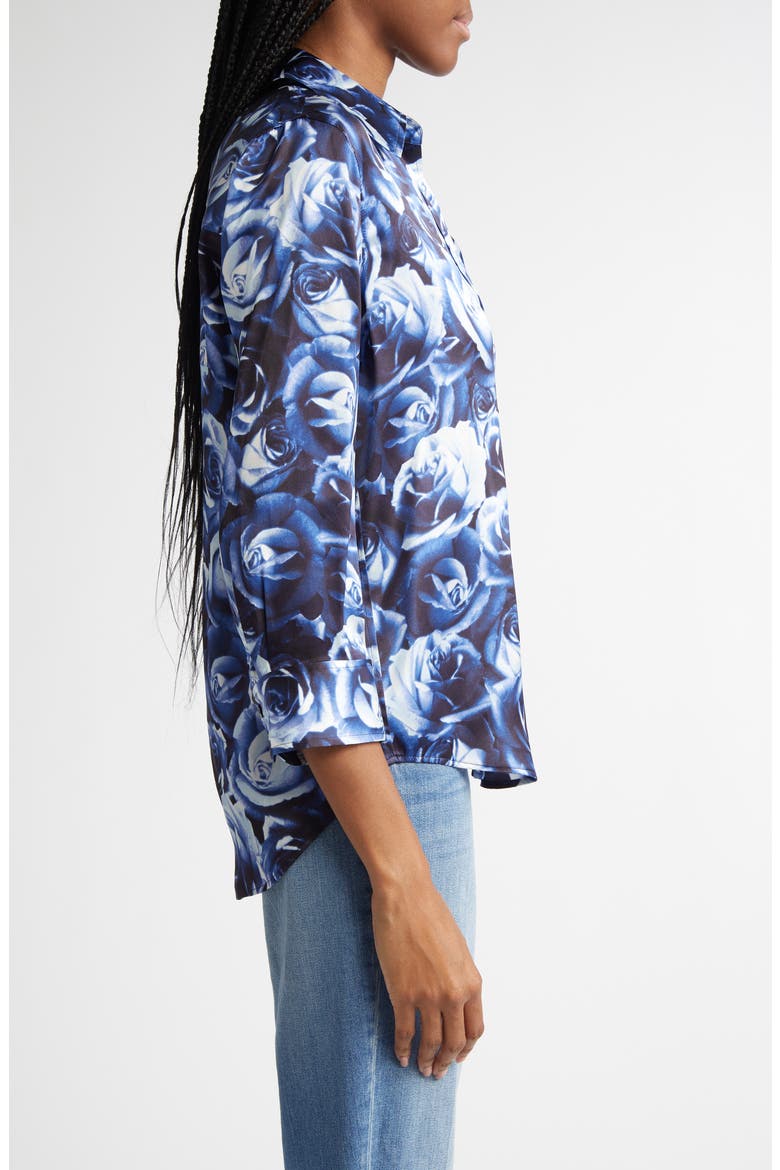 Dani Rose Print Silk Blouse, Alternate, color, MIDNIGHT MULTI ROSE BUNCH