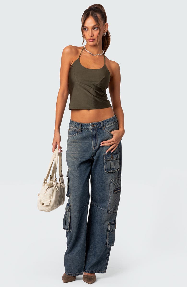 EDIKTED Sara Crop Halter Top, Alternate, color, Olive