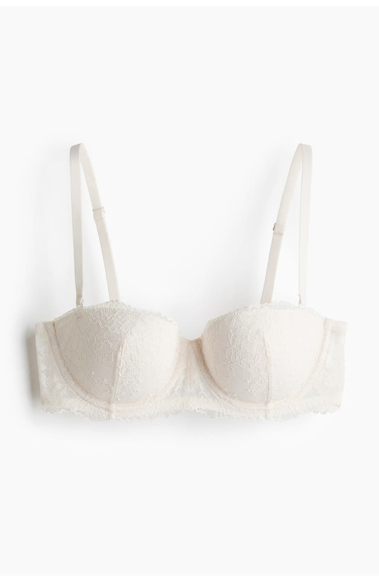 H&M Padded Lace Balconette Bra, Alternate, color, White