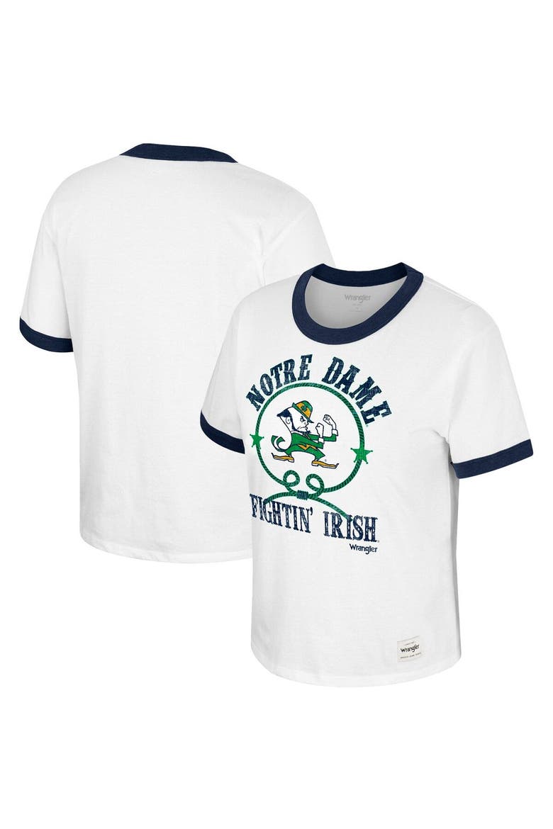 Women's Colosseum x Wrangler White Notre Dame Fighting Irish Freehand Ringer T-Shirt, Main, color, White