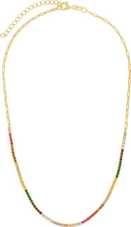 Sterling Forever Maria Rainbow Cubic Zirconia Frontal Tennis Necklace