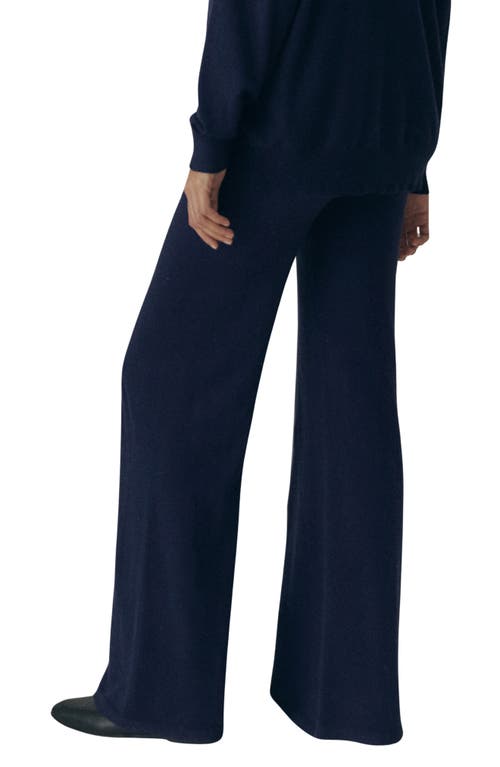 Mango Wide Leg Knit Pants In Dark Navy