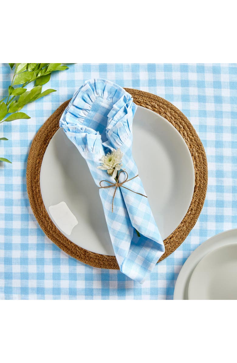 Solino Home Linen Dinner Napkins - Gingham Ruffle, 20" x 20" Inch, Alternate, color, Blue Bell