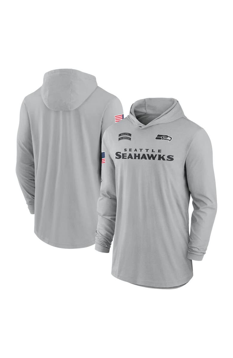 Nike Men's Nike Gray Seattle Seahawks 2024 Salute to Service Lightweight Performance Long Sleeve Hooded T-Shirt, Alternate, color, 
