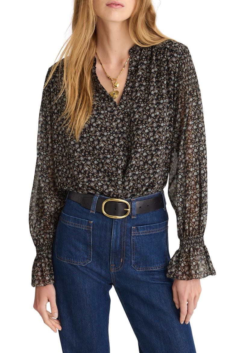 Semisheer Split Neck Top, Main, color, JET BLACK