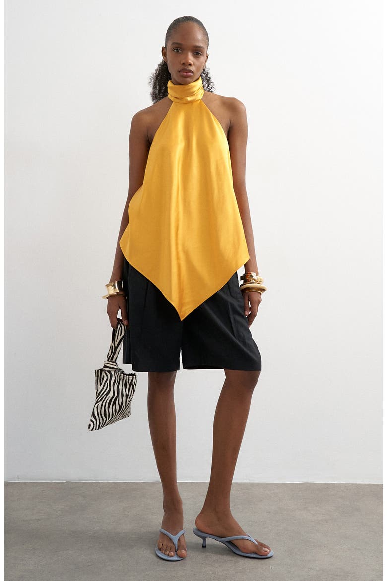 Backless High Neck Halter Top, Alternate, color, MUSTARD