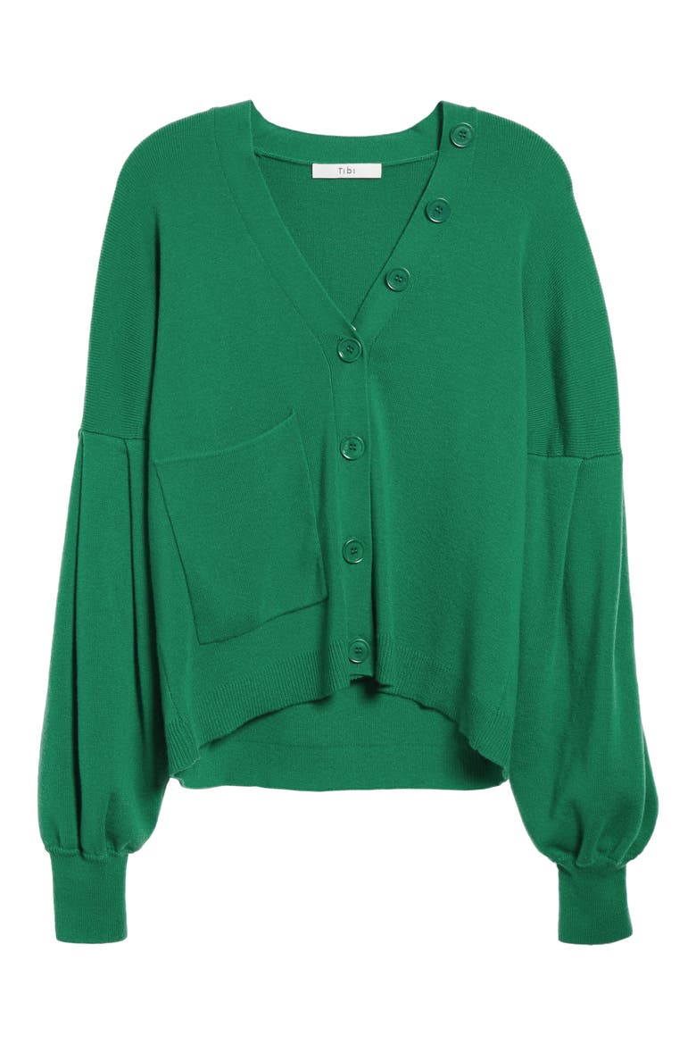Pleated Sleeve Cardigan, Alternate, color, GREEN