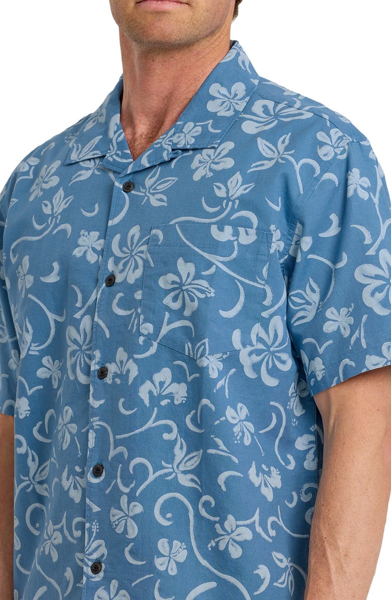 Quiksilver Lo-Biscus DNA Cotton & Linen Camp Shirt, Alternate, color, Riviera