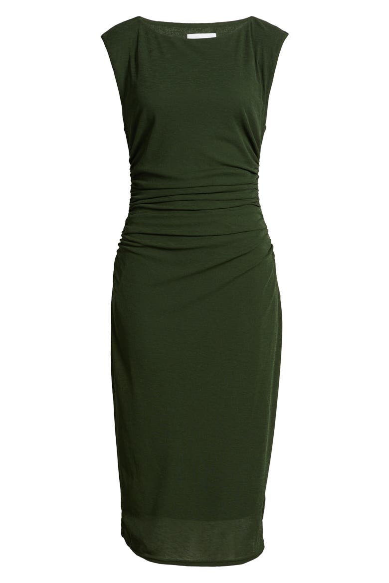 Sleeveless Ruched Waist Jersey Midi Dress, Alternate, color, FOREST GREEN