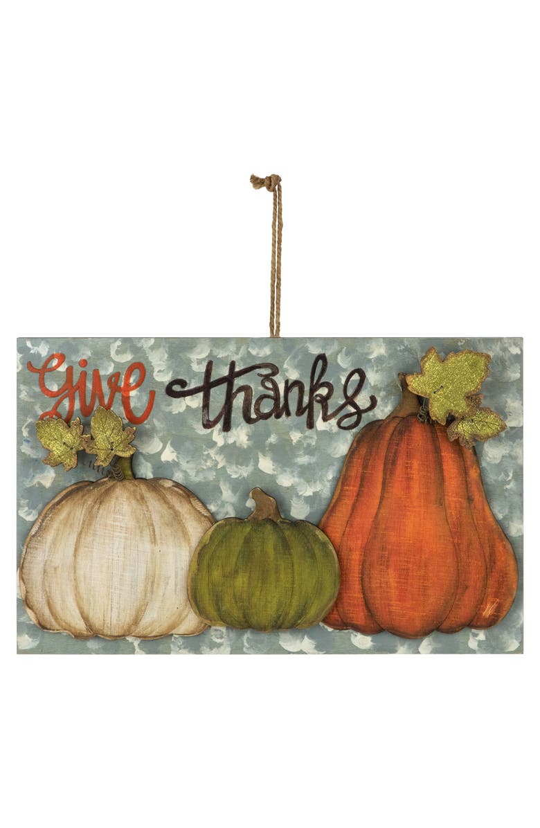 Northlight Layered Gourds "Give Thanks" 2-D Fall Harvest Hanging Wall Sign - 16.5", Main, color, Orange