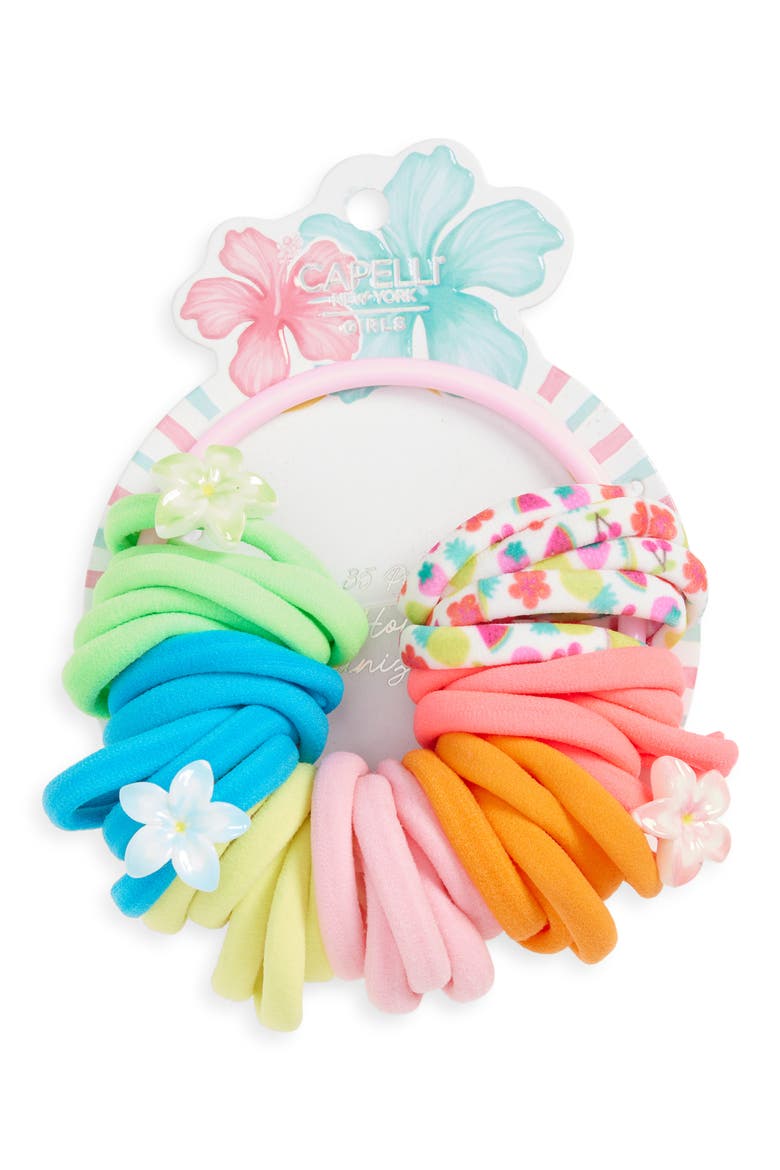 Kids' 35-Pack Hibiscus Floral Ponytail Holders, Main, color, PINK MULTI BRIGHT