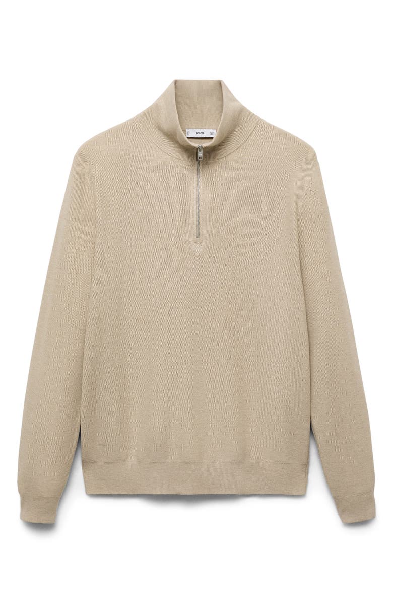MANGO Half Zip Piqué Sweater, Alternate, color, Beige