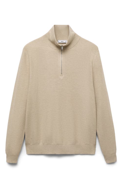 Mango Half Zip Piqué Sweater In Neutral