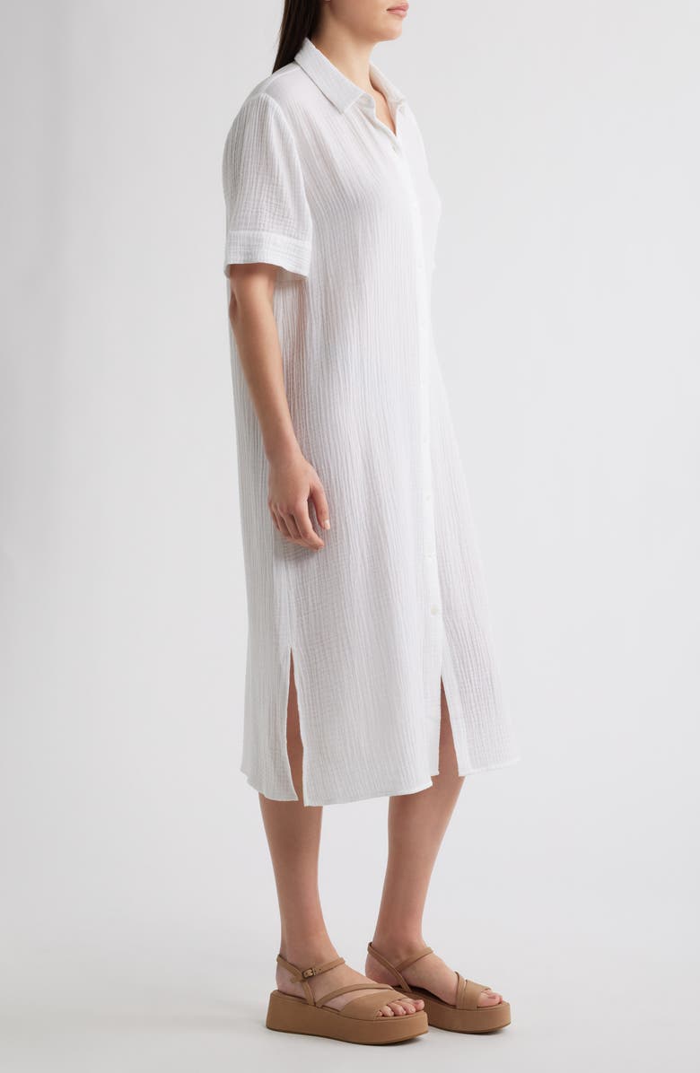Eileen Fisher Classic Collar Organic Cotton Midi Shirtdress, Alternate, color, White
