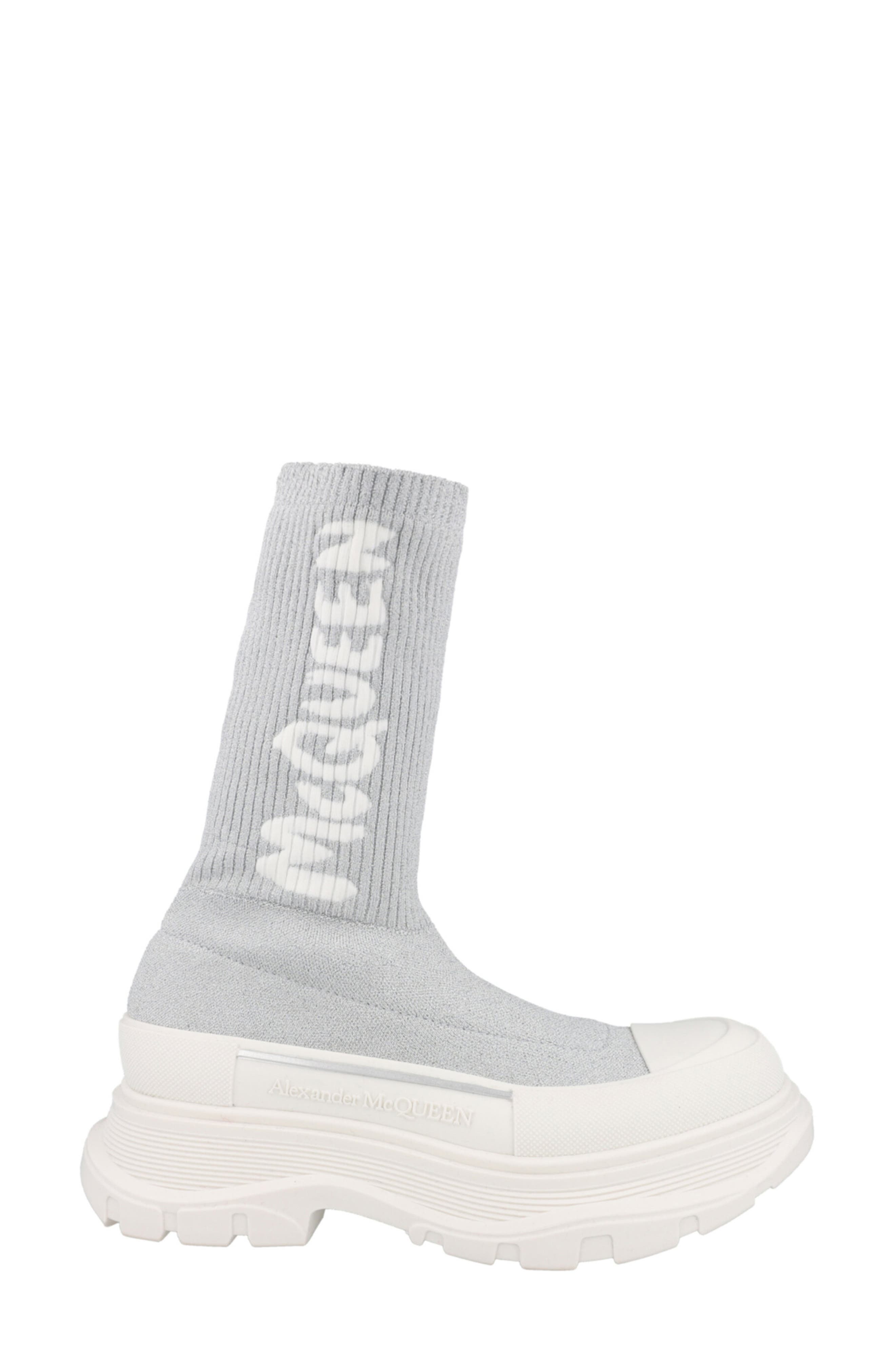 McQueen Ribbed Tread Sock Bootie, Alternate, color, Silver Grey White