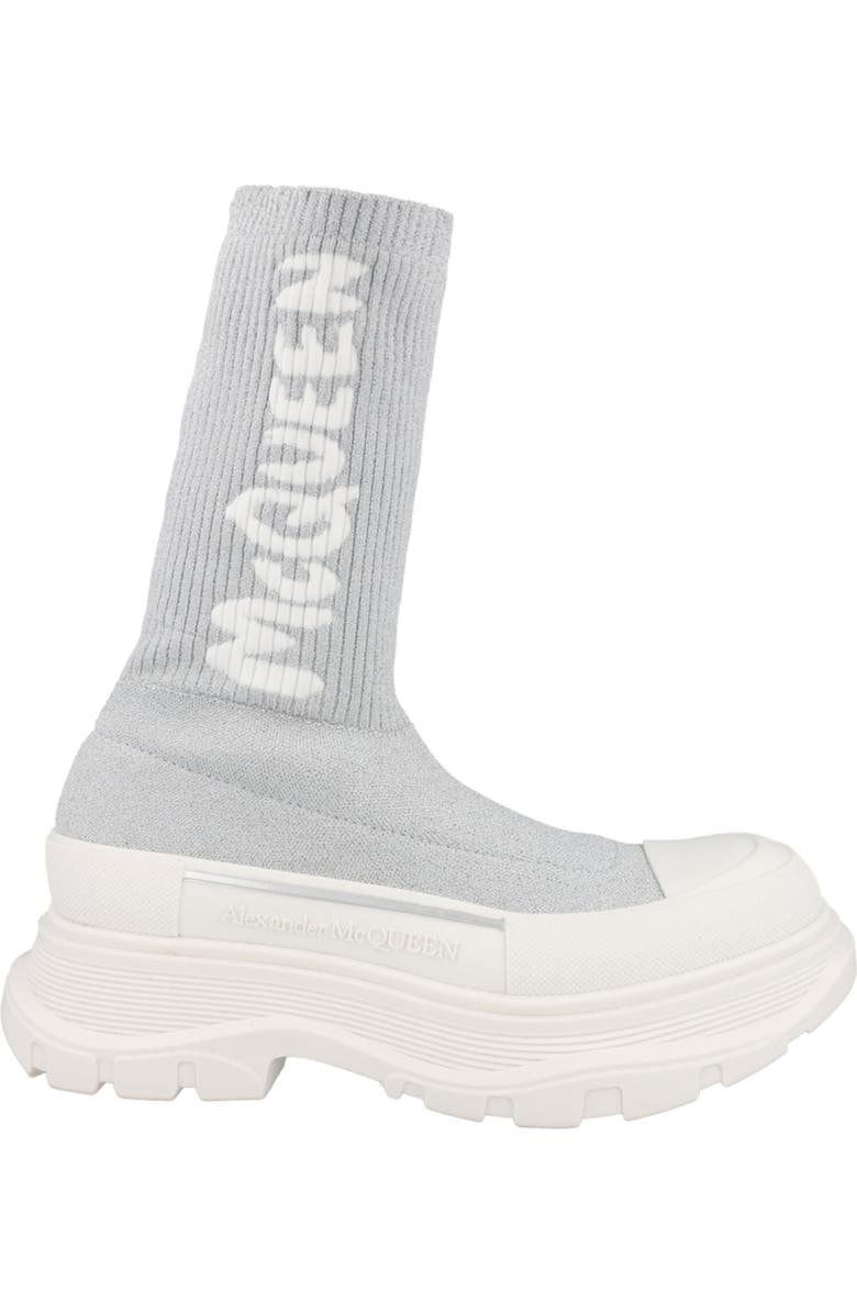 McQueen Ribbed Tread Sock Bootie, Alternate, color, Silver Grey White