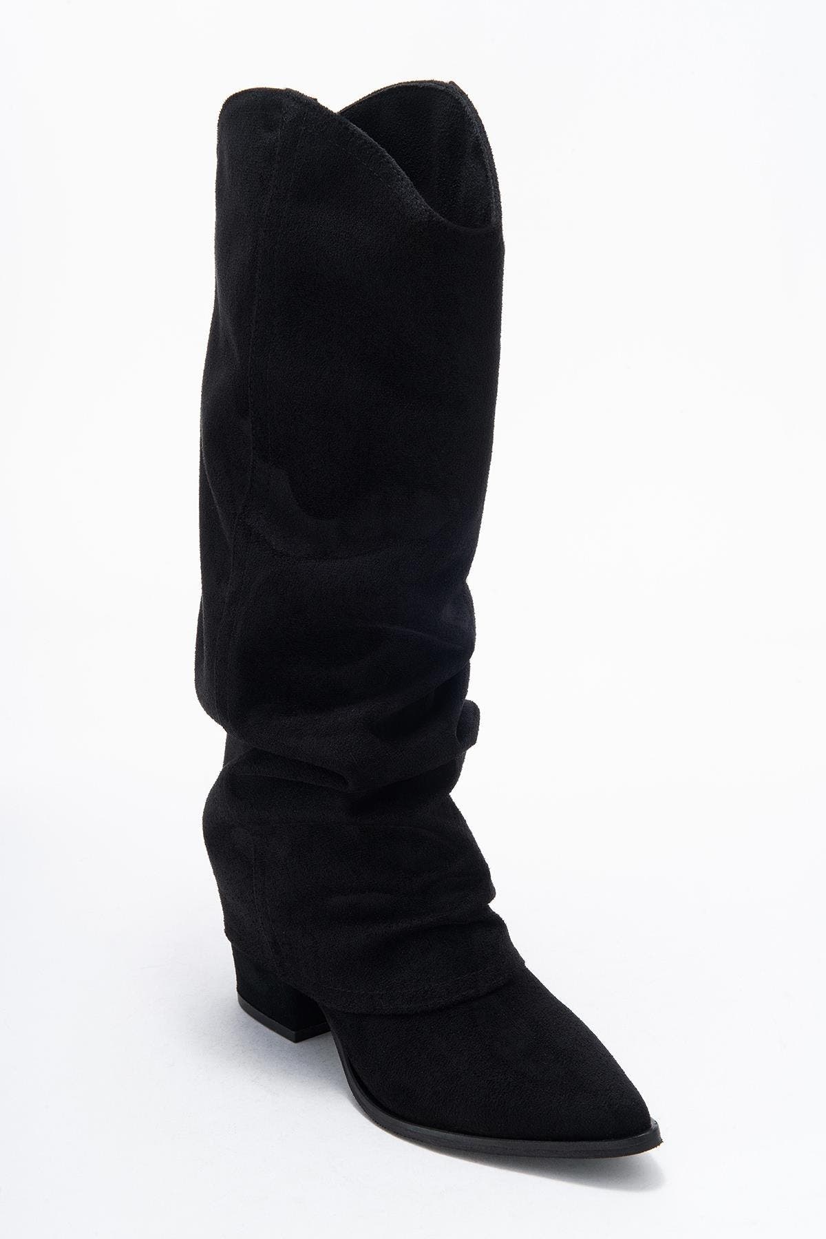 Prologue Shoes Elaris Block Heel Knee High Boot, Main, color, Black Suede Faux Leather