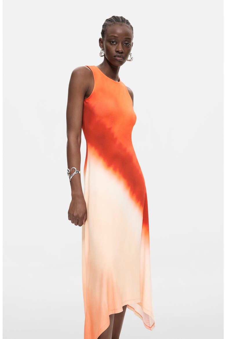 Gradient Asymmetric Hem Midi Dress, Alternate, color, ORANGE/ LIGHT CORAL
