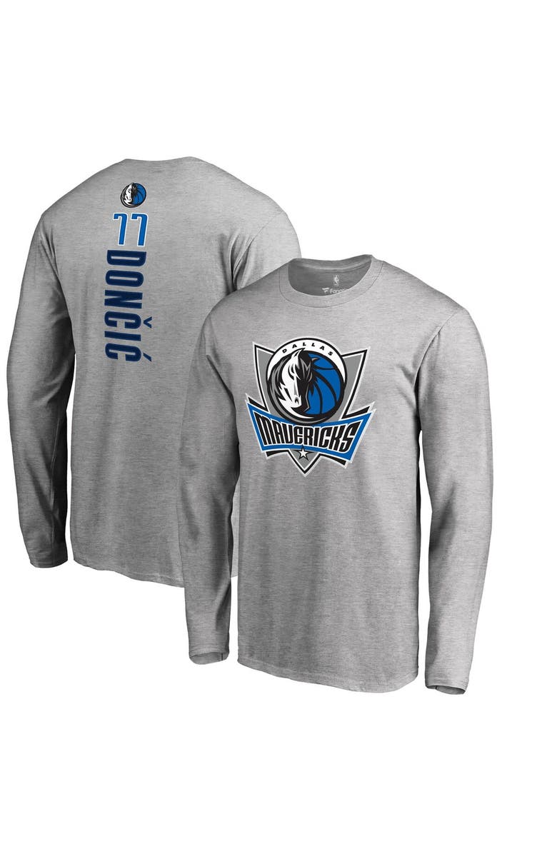 FANATICS Men's Fanatics Branded Luka Doncic Heather Gray Dallas Mavericks Backer Long Sleeve T-Shirt, Main, color, 