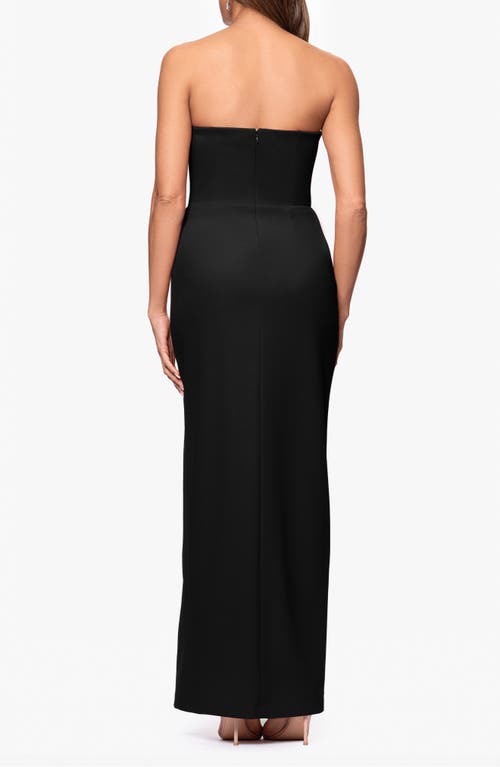 Xscape Evenings Strapless Asymmetric Evening Gown In Black