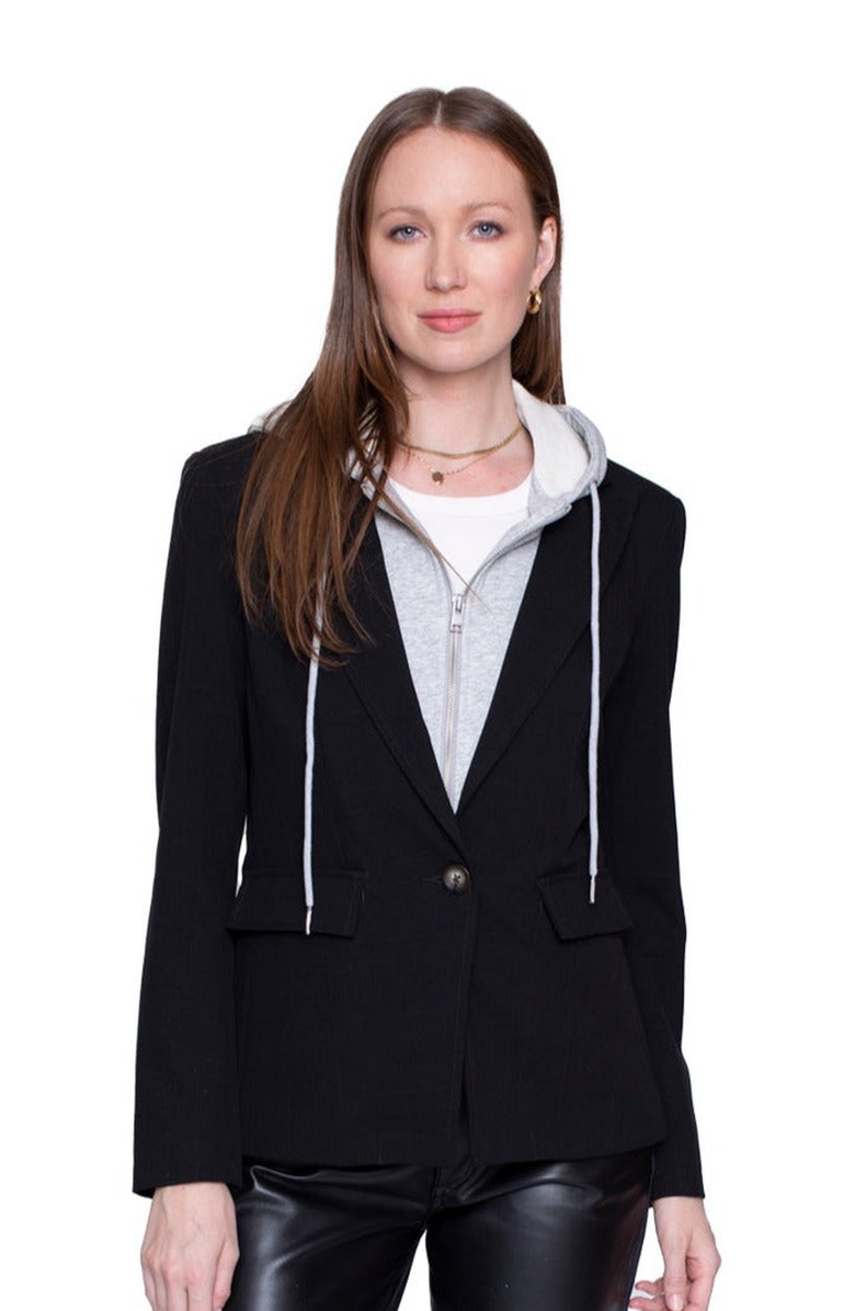 BLUE REVIVAL Hooded Helen Blazer in Black and Heather Cement, Main, color,