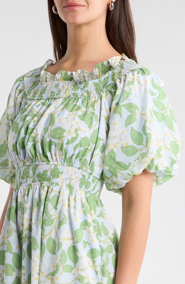 SUGARLIPS Kiany Floral Magna Town Off the Shoulder Cotton Midi Dress, Alternate, color, Light-Blue-Green