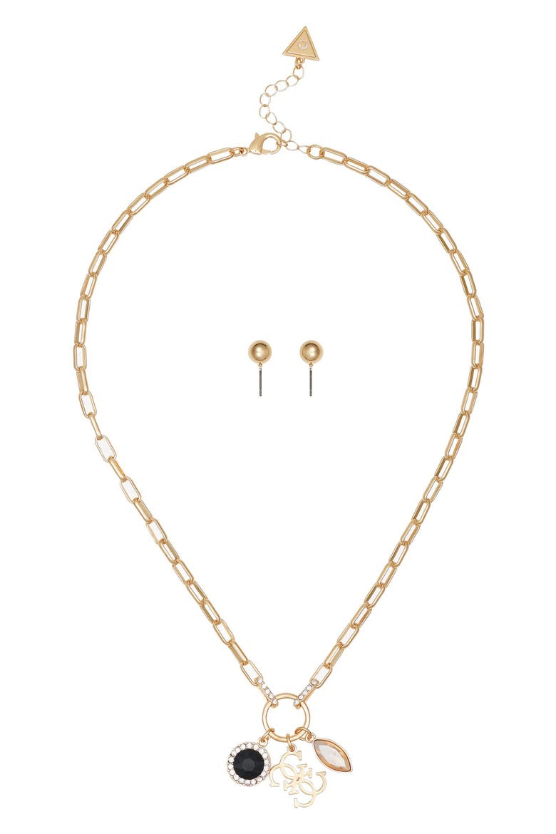 Charm Necklace & Stud Earrings Set, Alternate, color, GOLD