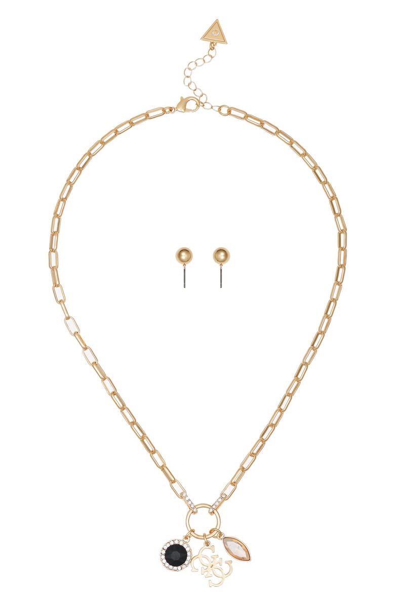 GUESS Charm Necklace & Stud Earrings Set, Alternate, color, Gold